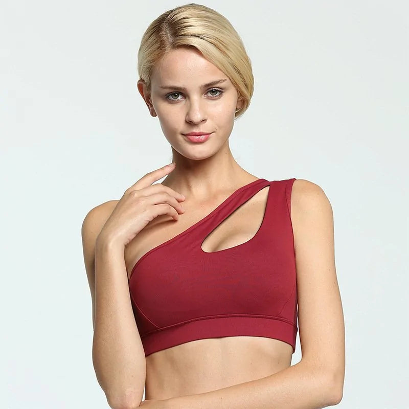 Single-Shoulder Wire-free and Push-Up Sports Bra