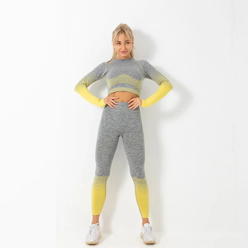 Seamless Ombre Long Sleeve and High-Waisted Set