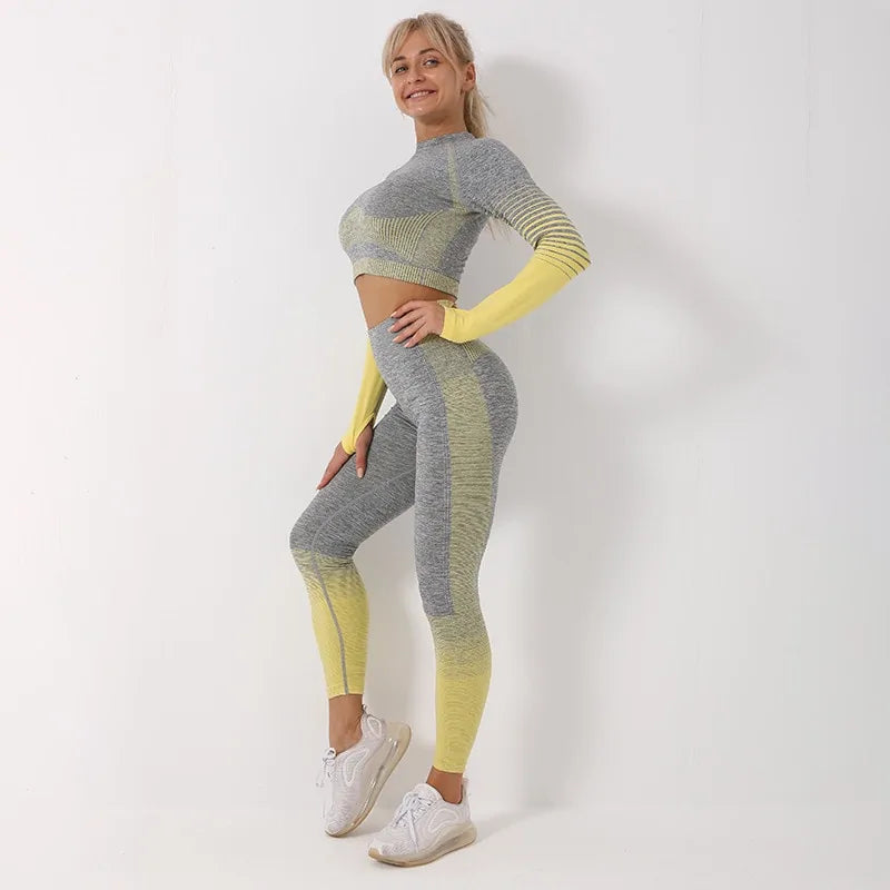 Seamless Ombre Long Sleeve and High-Waisted Set