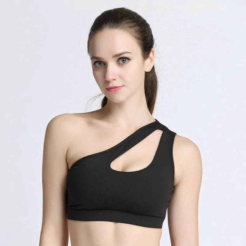 Single-Shoulder Wire-free and Push-Up Sports Bra