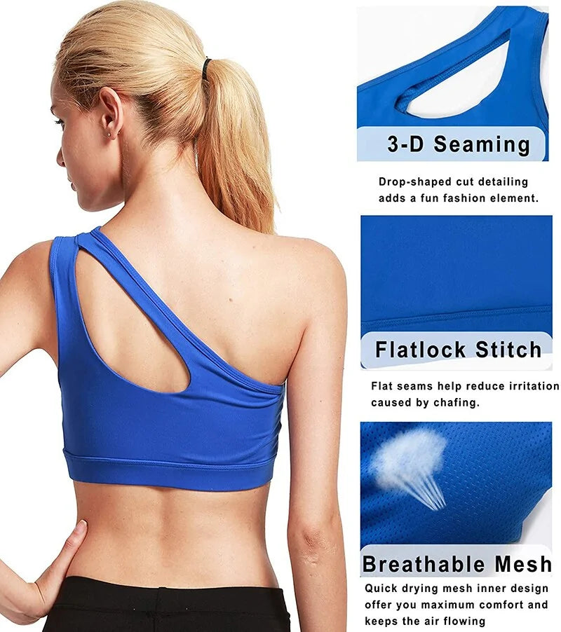 Single-Shoulder Wire-free and Push-Up Sports Bra