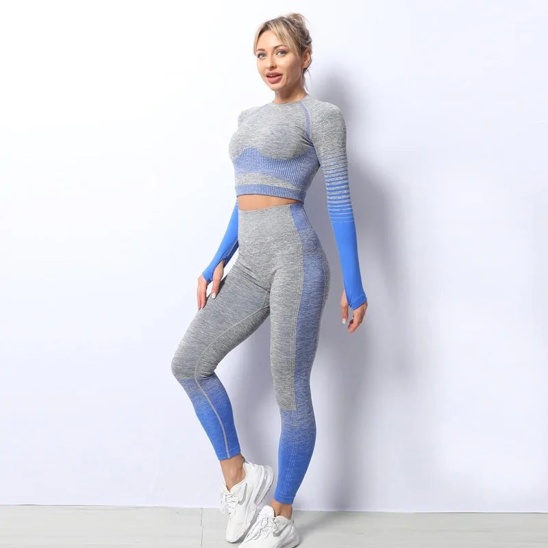 Seamless Ombre Long Sleeve and High-Waisted Set